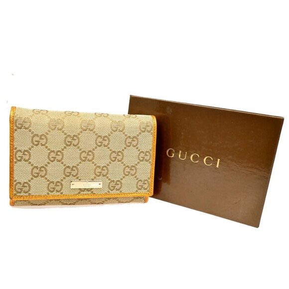 GUCCI GG Pattern Bifold Wallet Canvas Leather BN metalic OE GHW 69KC166